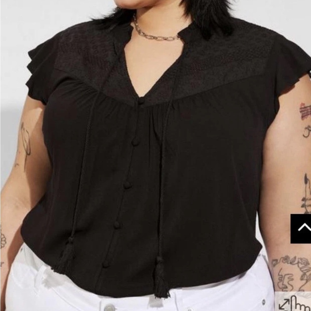 Torrid Rayon Slub Crochet Detail Tie-Front Top